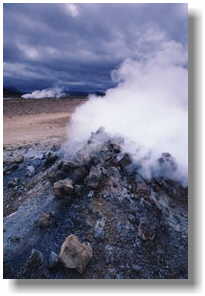 natural geothermal steam escaping from the ground