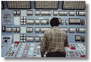 the control room in an older nuclear power station
